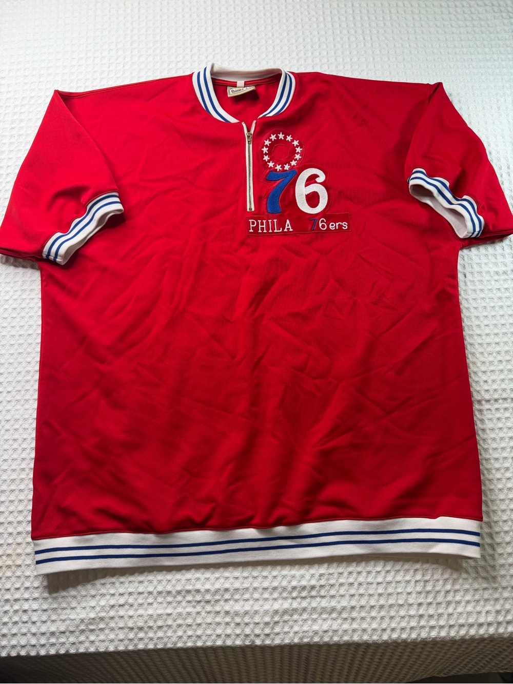 VINTAGE AUTHENTIC 1966-67 PHILADELPHIA 76ERS WARMUP SHIRT MITCHELL NESS 56 3XL